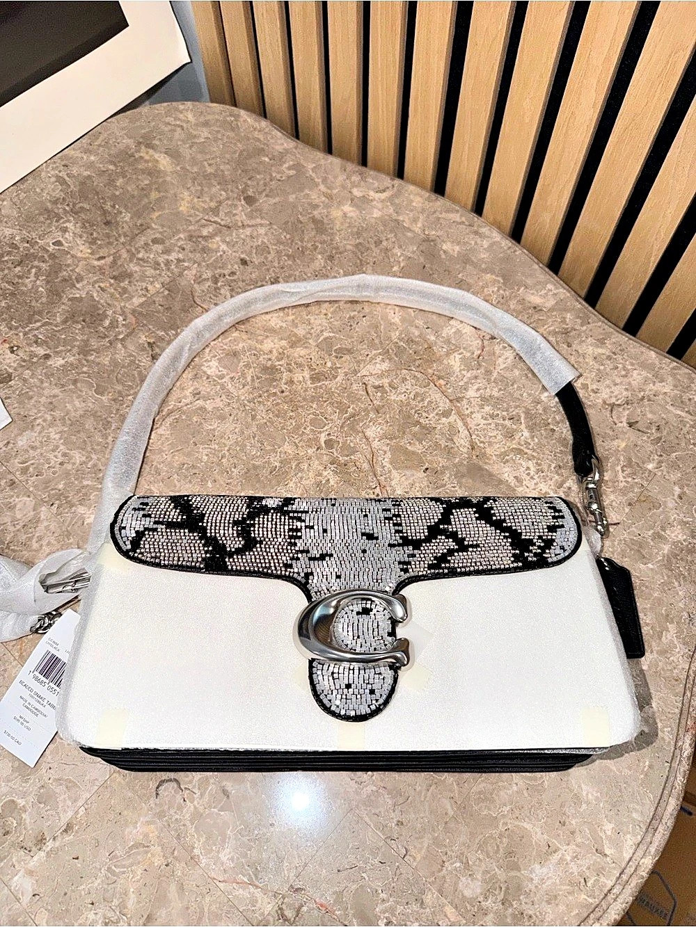 Coach Crystal Snake Beaded Tabby 26 Shoulder Bag - Black & Sliver NWT